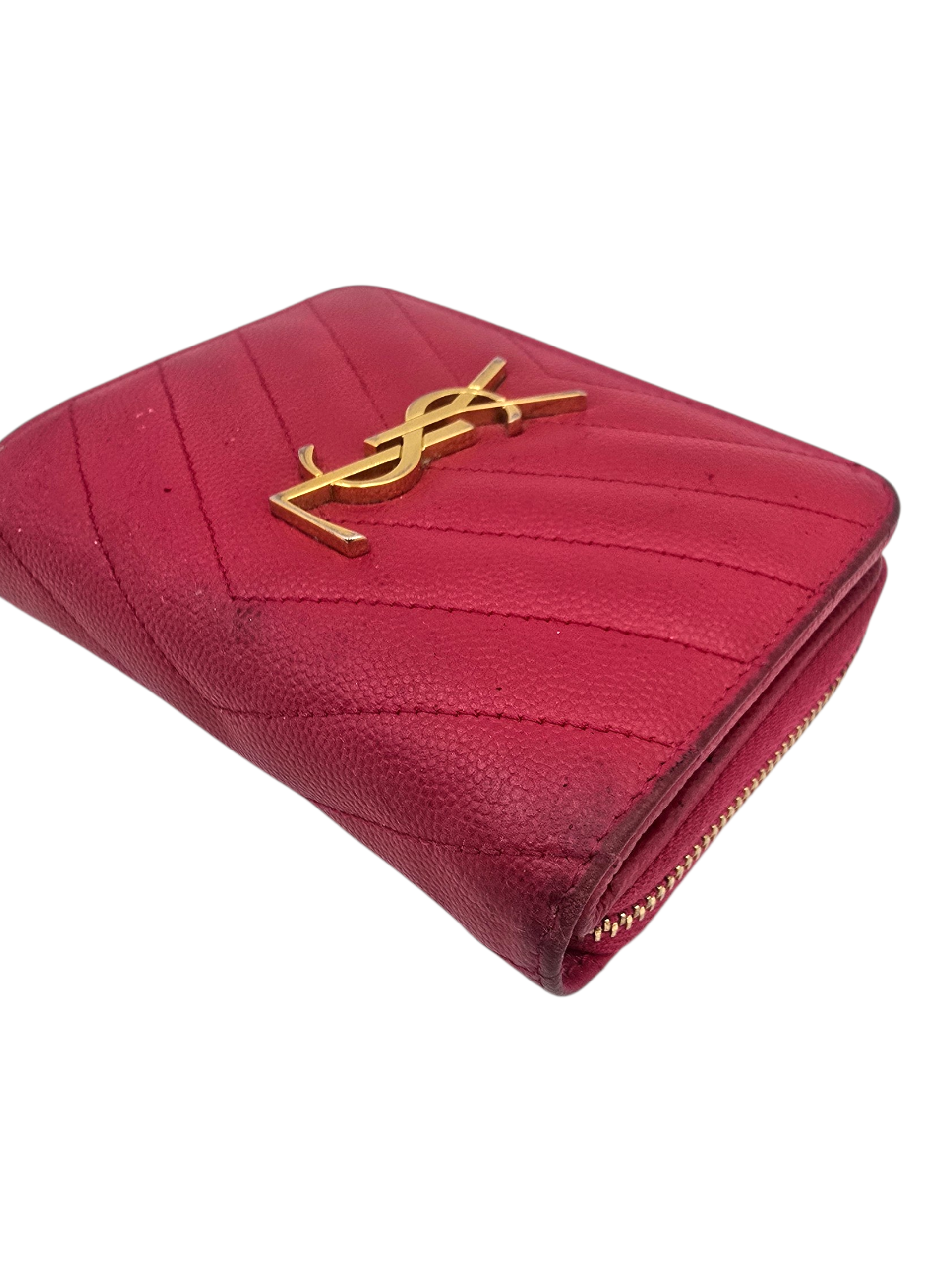 Chevron Monogram Fuchsia Wallet in Calfskin, Gold hardware