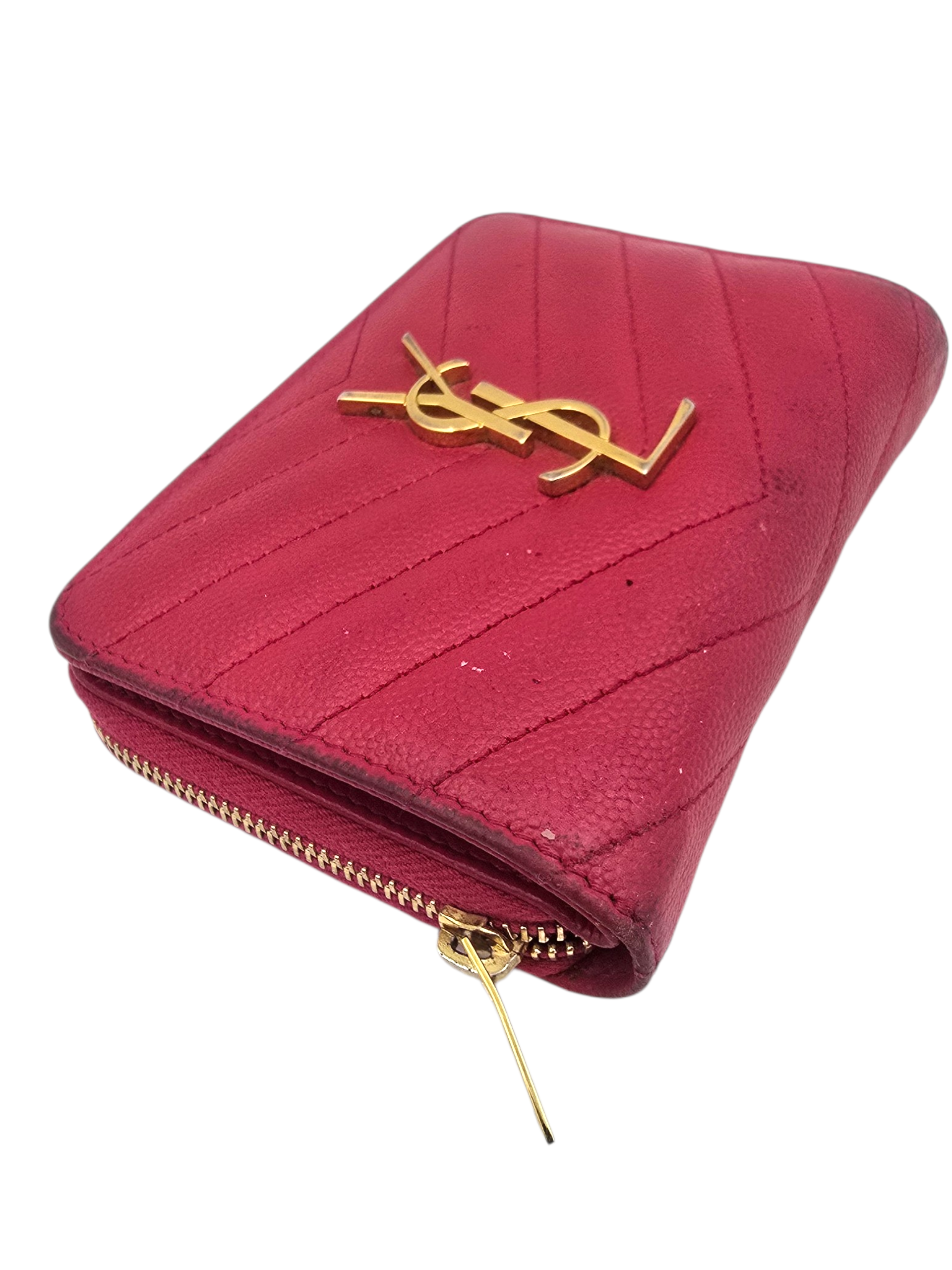Chevron Monogram Fuchsia Wallet in Calfskin, Gold hardware