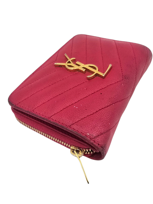 Chevron Monogram Fuchsia Wallet in Calfskin, Gold hardware