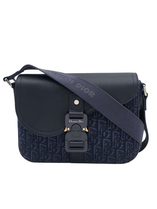 Saddle Blue Messenger in Jacquard, Silver hardware