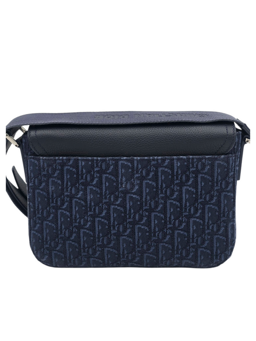 Saddle Blue Messenger in Jacquard, Silver hardware