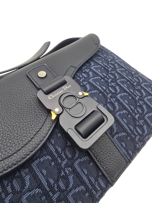 Saddle Blue Messenger in Jacquard, Silver hardware