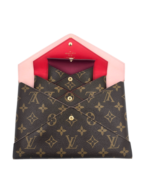 Kirigami Brown Pouch in Monogram Coated Canvas, Gold hardware