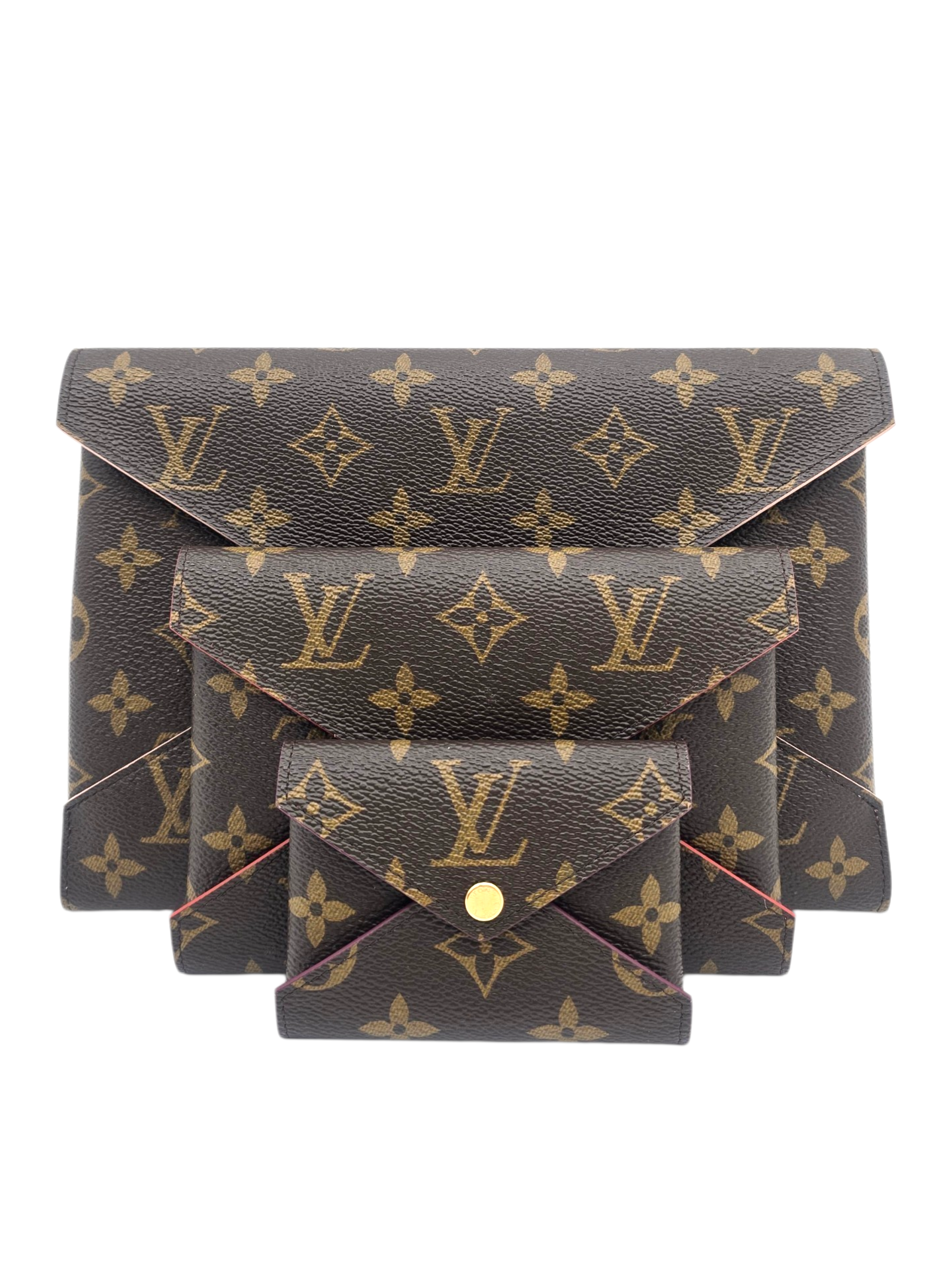 Kirigami Brown Pouch in Monogram Coated Canvas, Gold hardware
