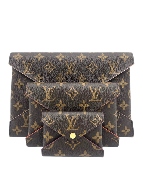 Kirigami Brown Pouch in Monogram Coated Canvas, Gold hardware
