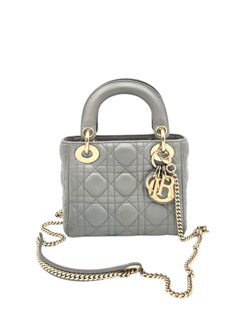Lady Dior Mini Grey Shoulder Bag in Lambskin