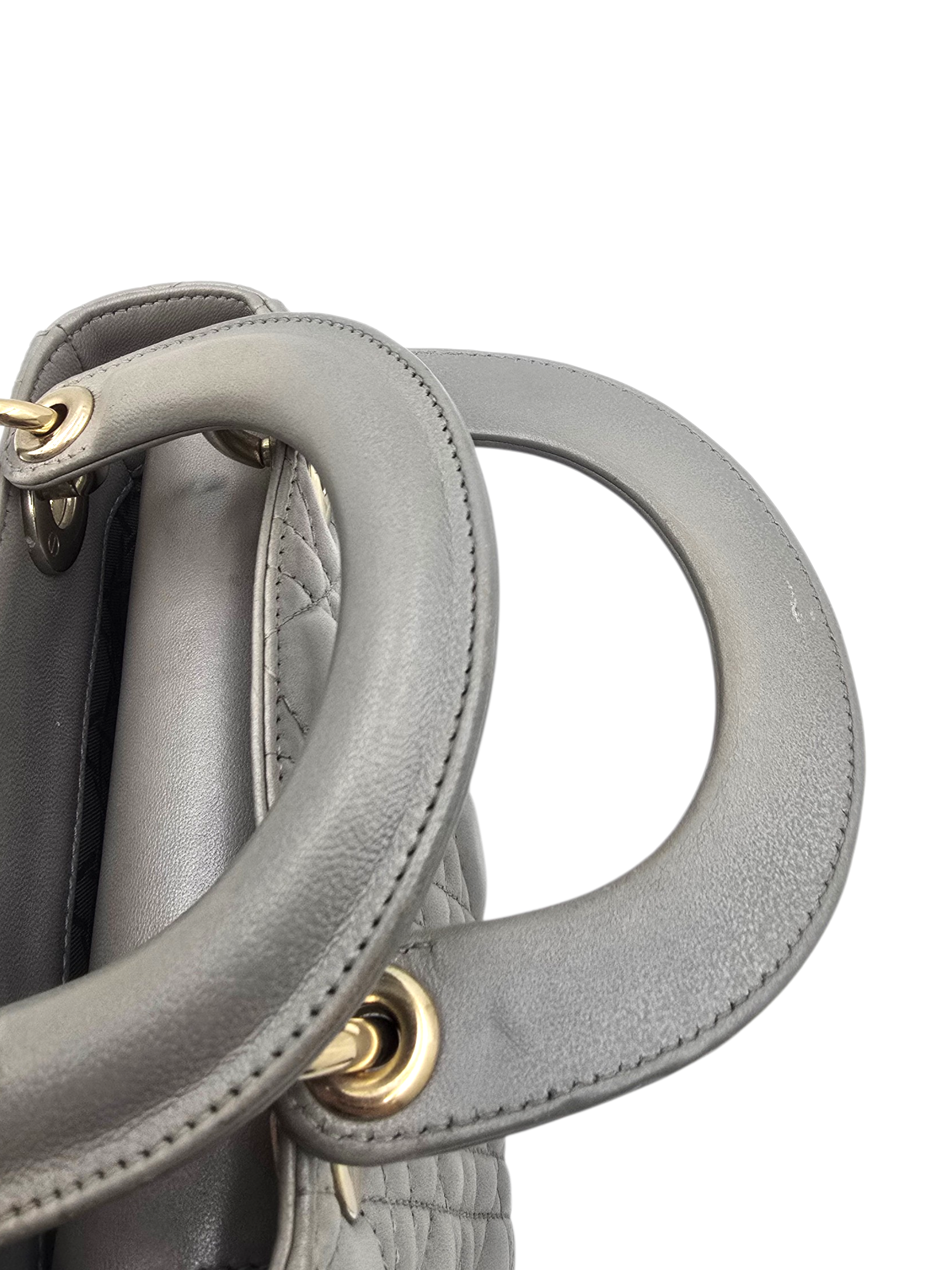 Lady Dior Mini Grey Shoulder Bag in Lambskin