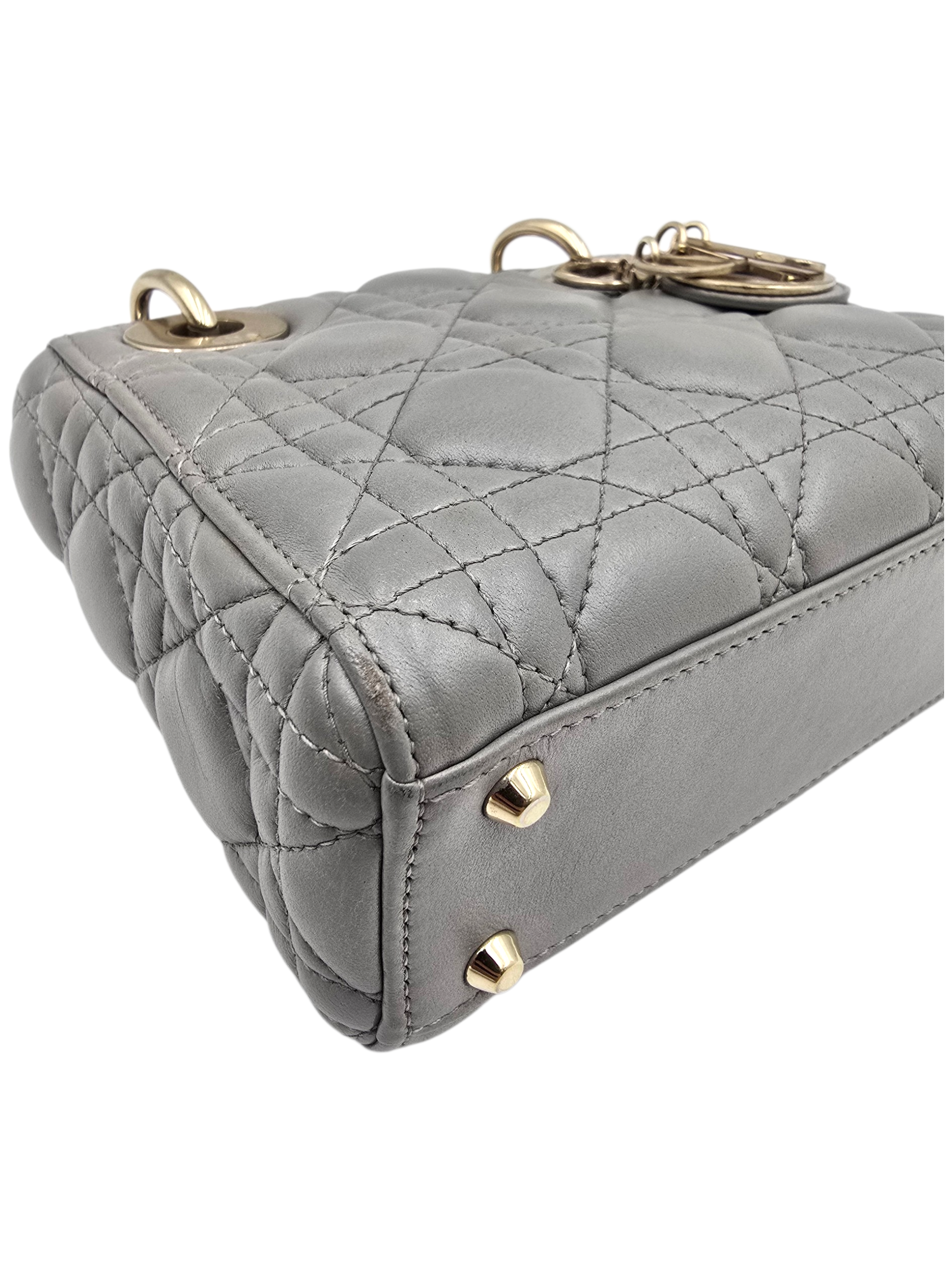 Lady Dior Mini Grey Shoulder Bag in Lambskin