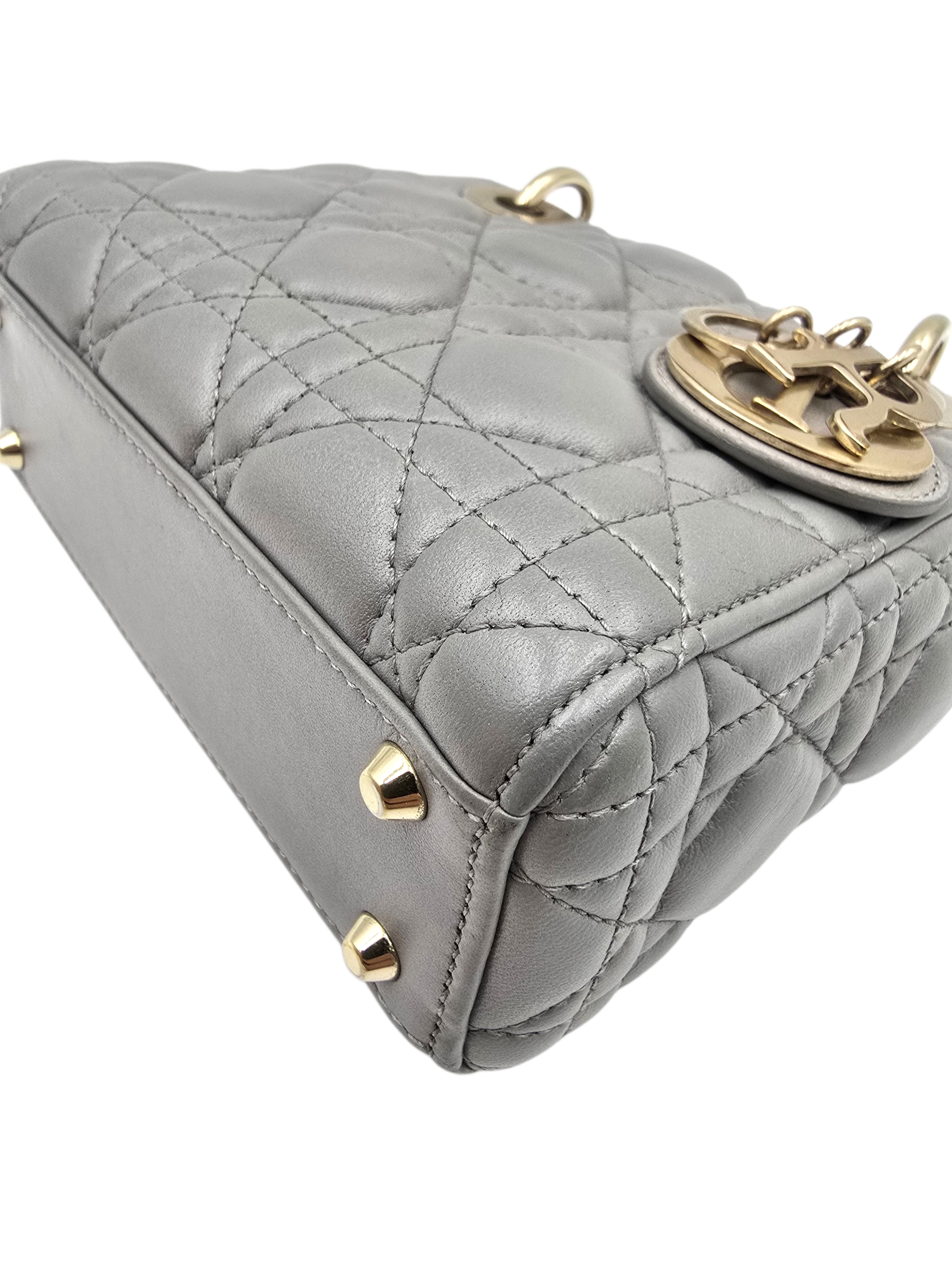 Lady Dior Mini Grey Shoulder Bag in Lambskin