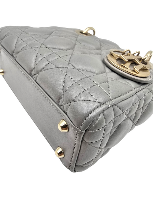 Lady Dior Mini Grey Shoulder Bag in Lambskin