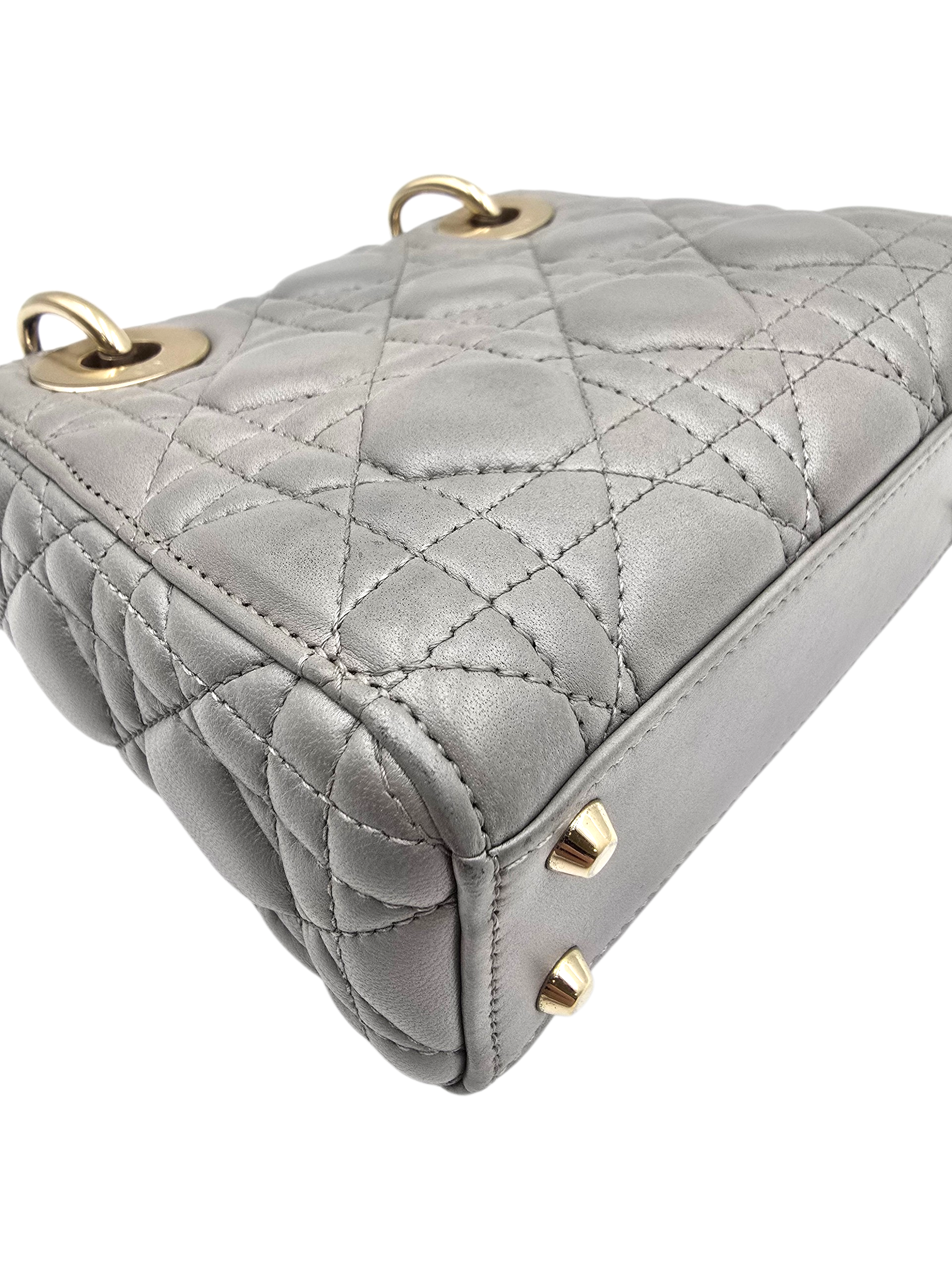 Lady Dior Mini Grey Shoulder Bag in Lambskin