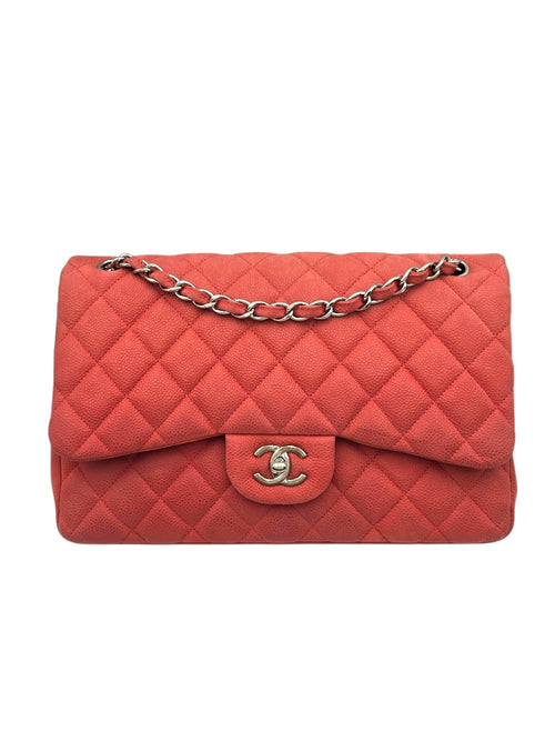 Classic Jumbo Coral Shoulder Bag in Caviar Leather, Silver hardware