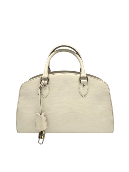 Pont Neuf White Top Handle Bag in Epi Leather, Silver hardware