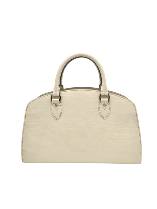 Pont Neuf White Top Handle Bag in Epi Leather, Silver hardware