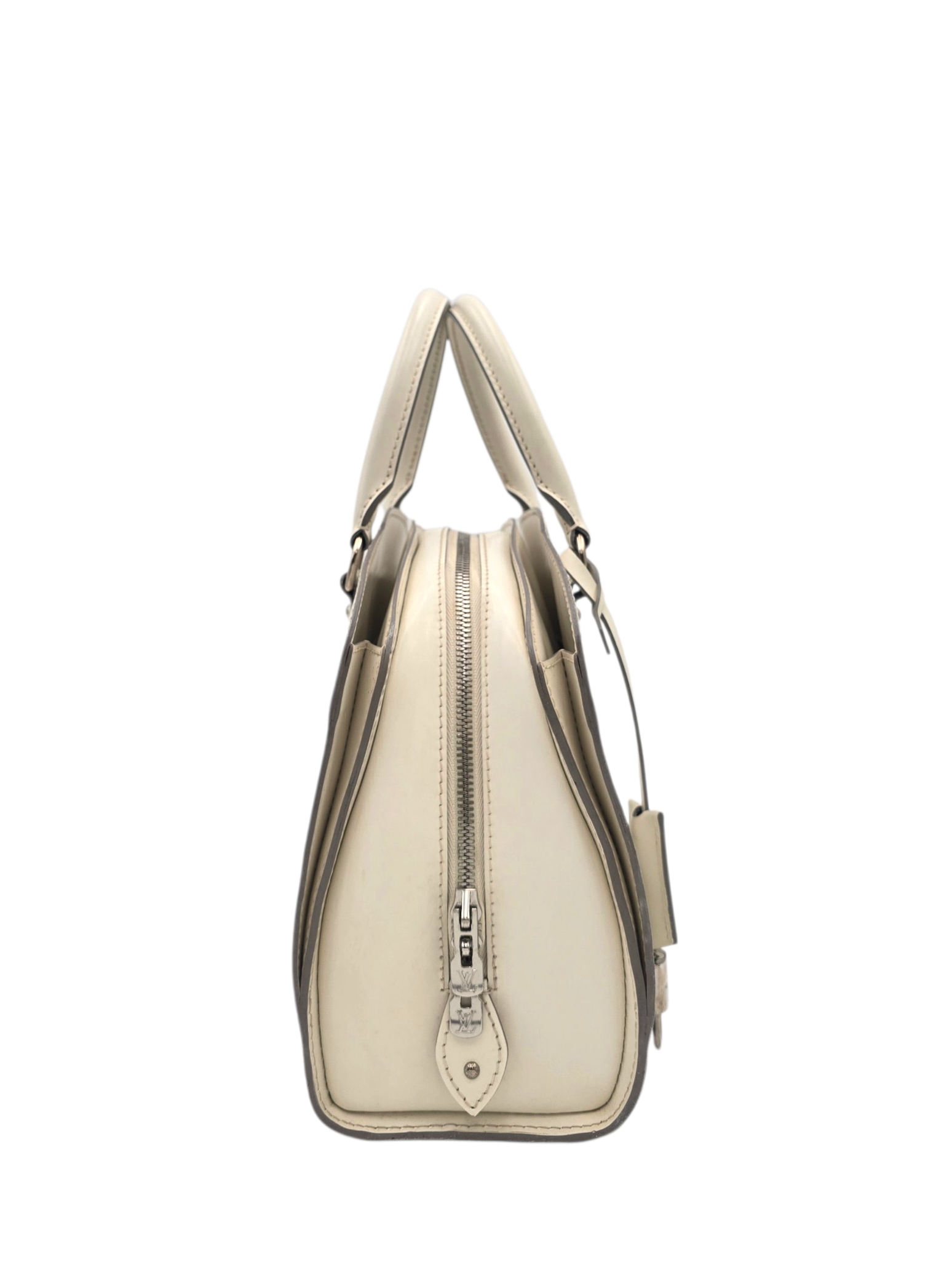 Pont Neuf White Top Handle Bag in Epi Leather, Silver hardware