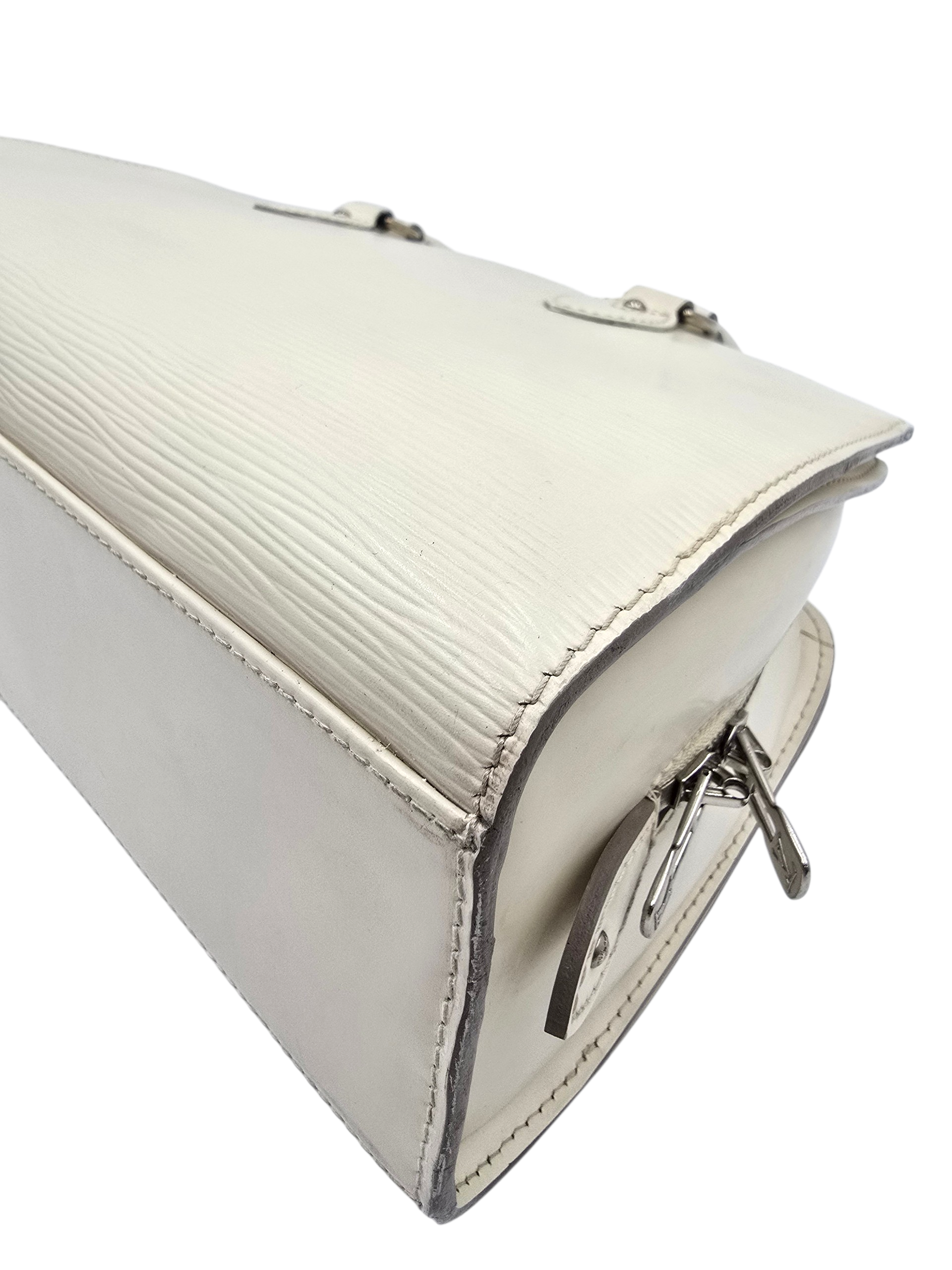 Pont Neuf White Top Handle Bag in Epi Leather, Silver hardware