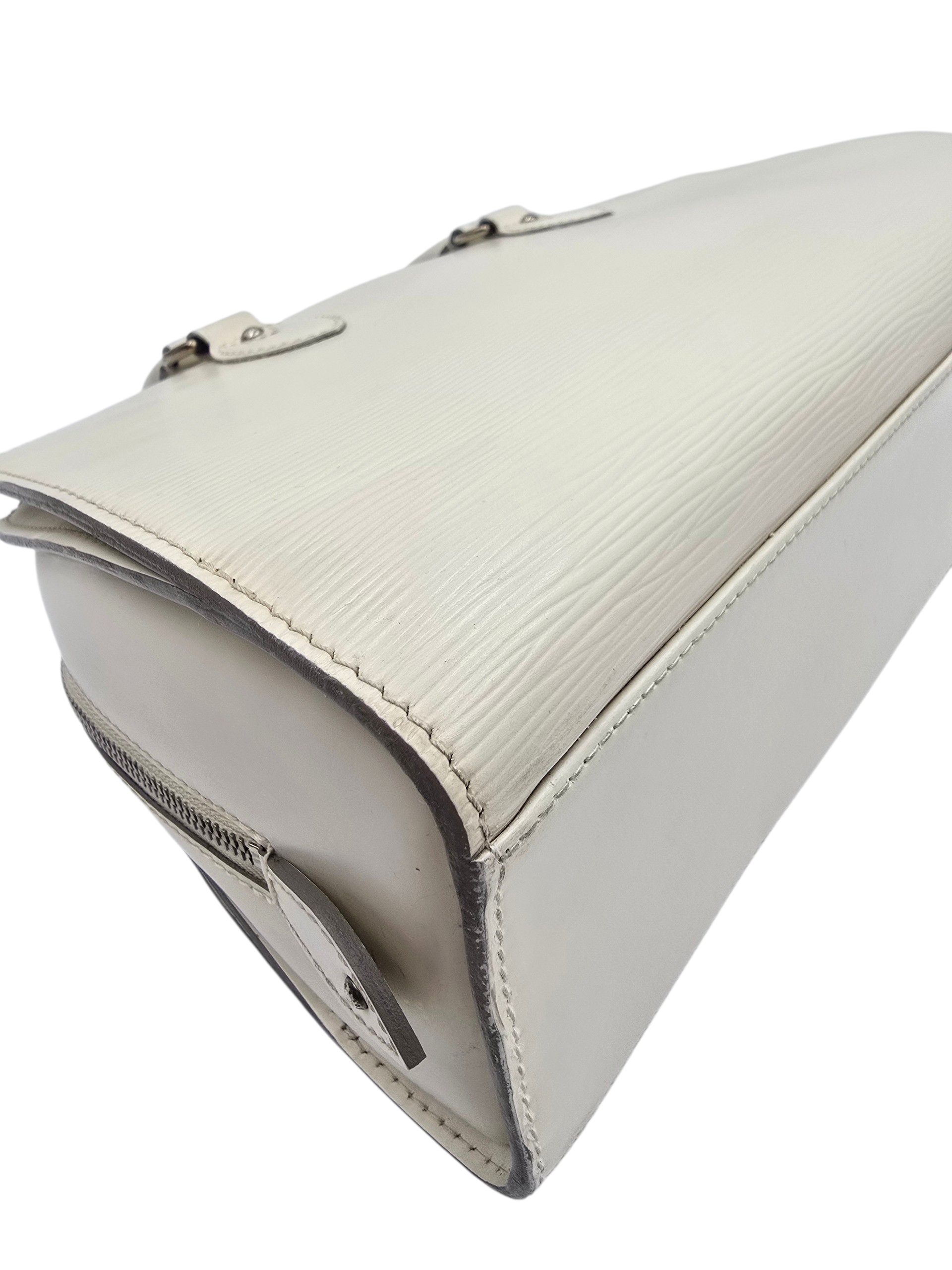 Pont Neuf White Top Handle Bag in Epi Leather, Silver hardware