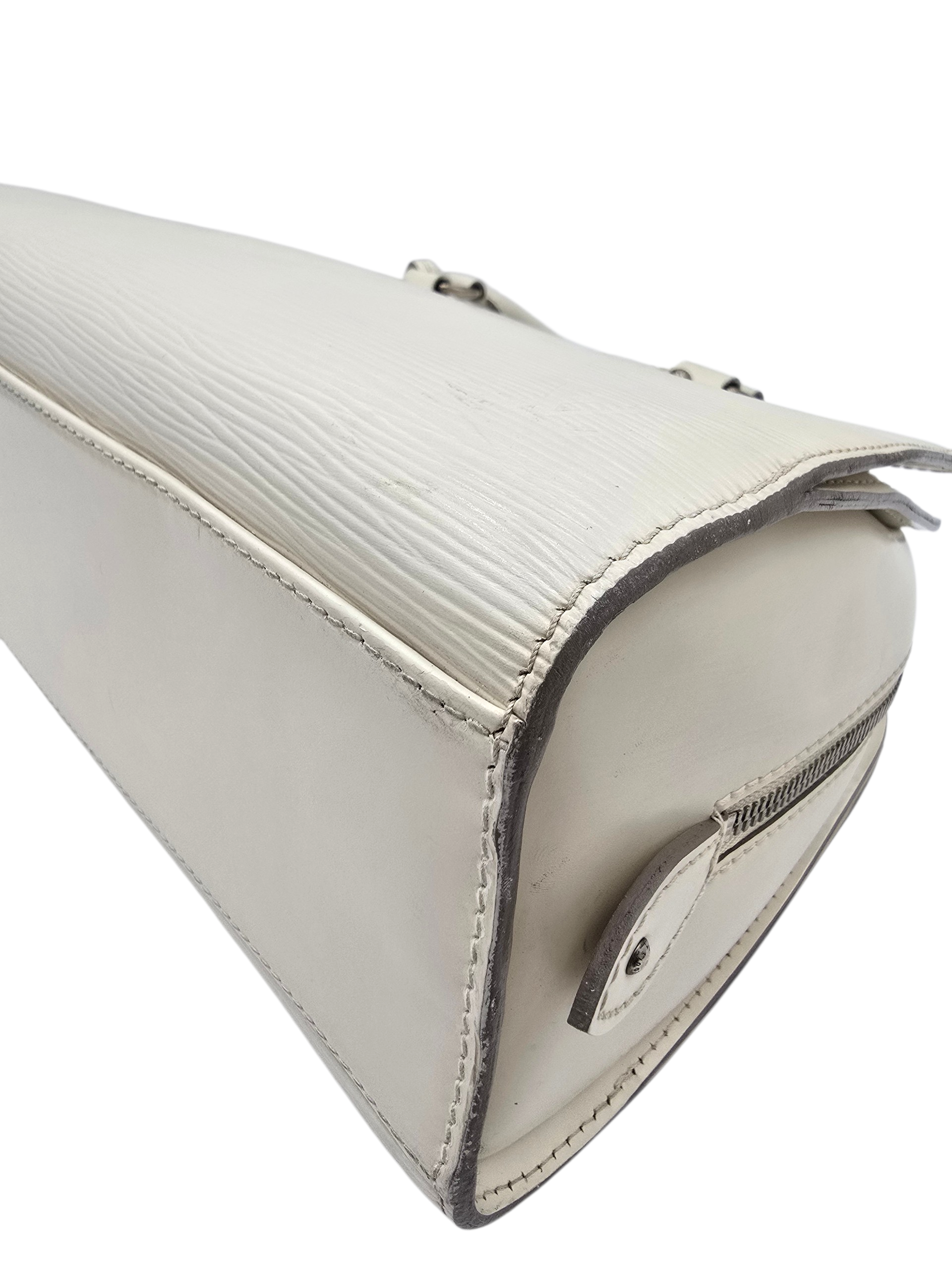 Pont Neuf White Top Handle Bag in Epi Leather, Silver hardware