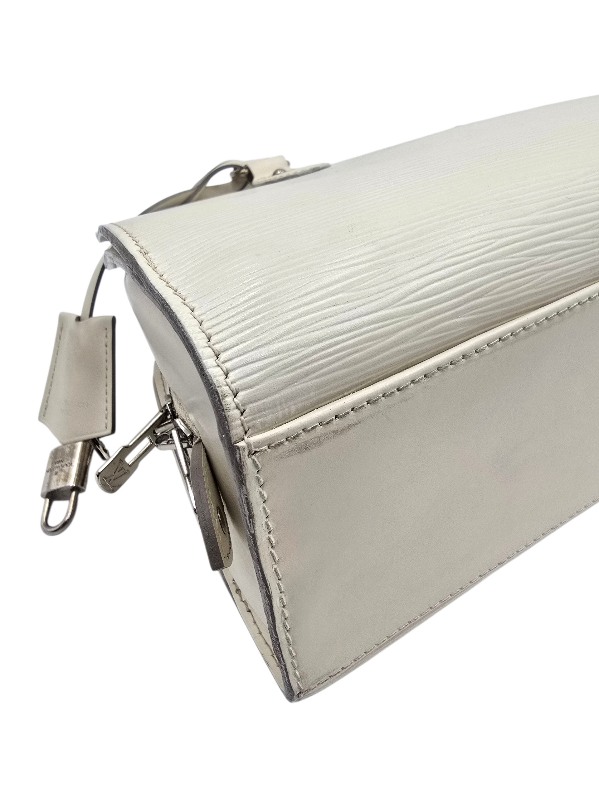 Pont Neuf White Top Handle Bag in Epi Leather, Silver hardware