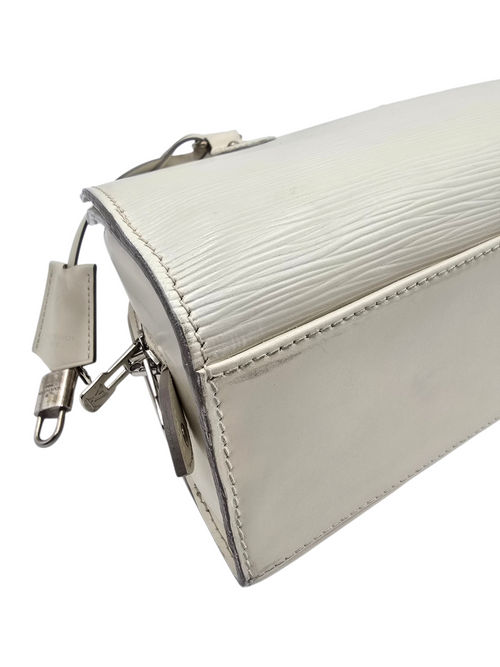 Pont Neuf White Top Handle Bag in Epi Leather, Silver hardware