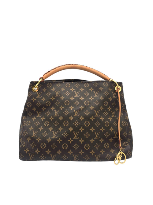 Artsy MM Brown Shoulder Bag in Monogram Coated Canvas, Gold hardware