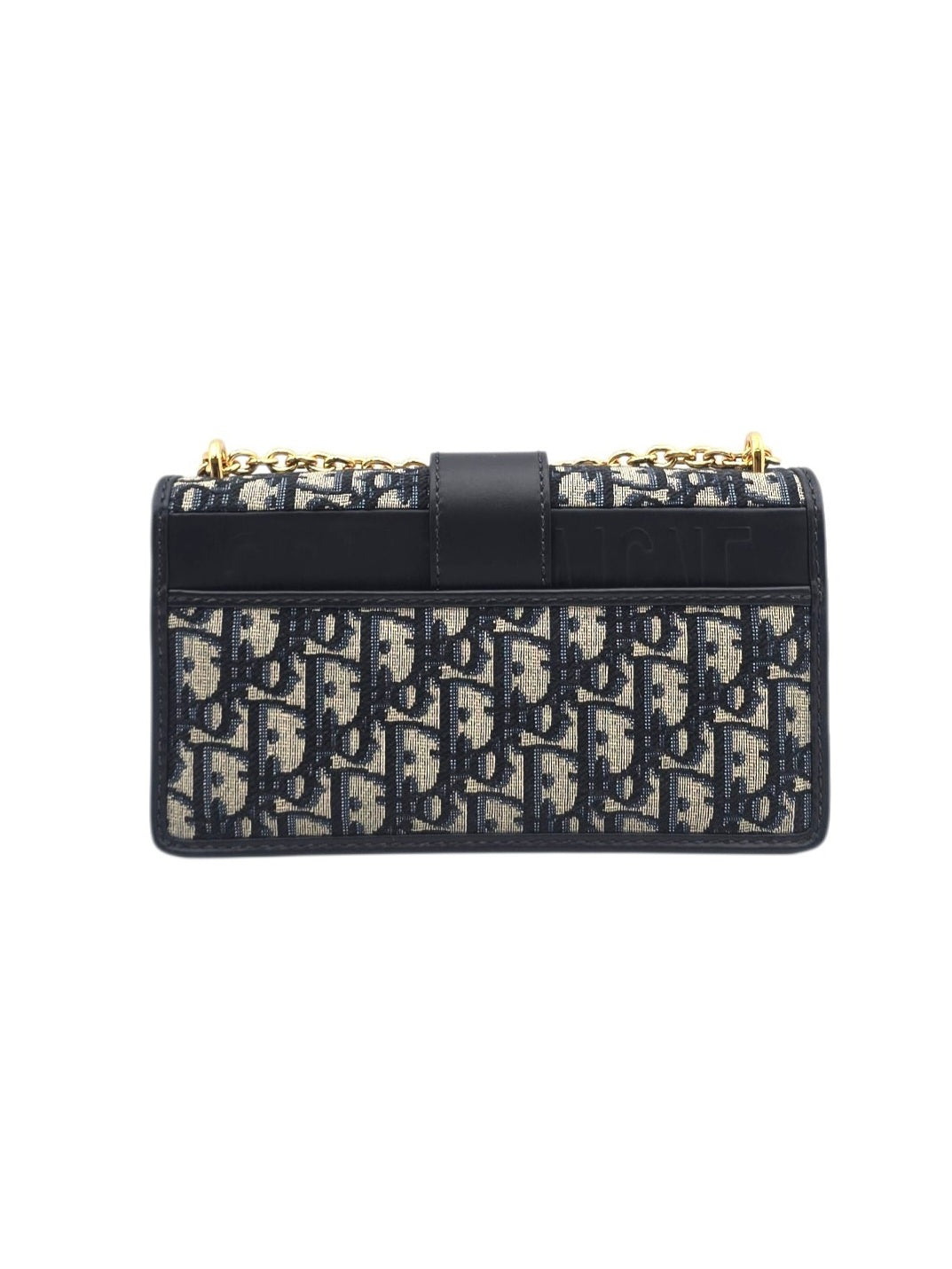 Montaigne 30 Blue Shoulder Bag in Coated Canvas, Gold hardware