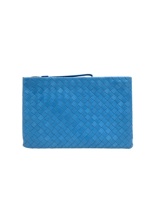 Intrecciato Large Blue Clutch in Calfskin