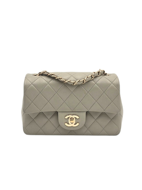 Classic Mini Rectangular Mini Grey Shoulder Bag in Lambskin, Gold hardware
