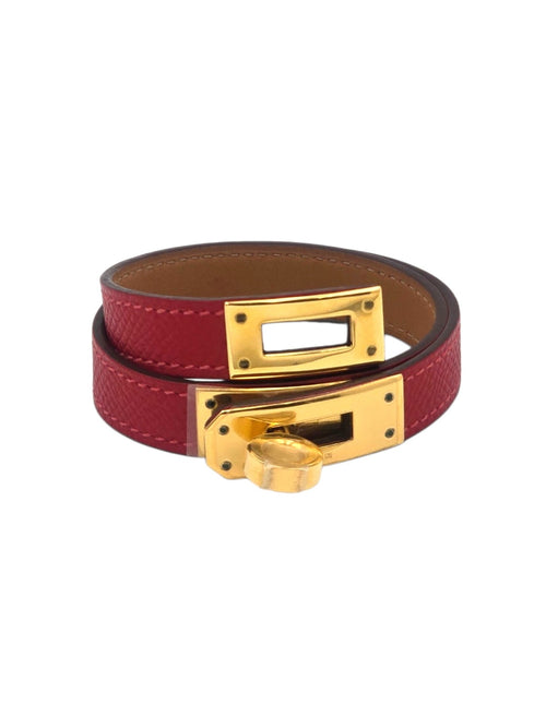Kelly rivale double tour Red Bracelet in Epsom, Gold hardware