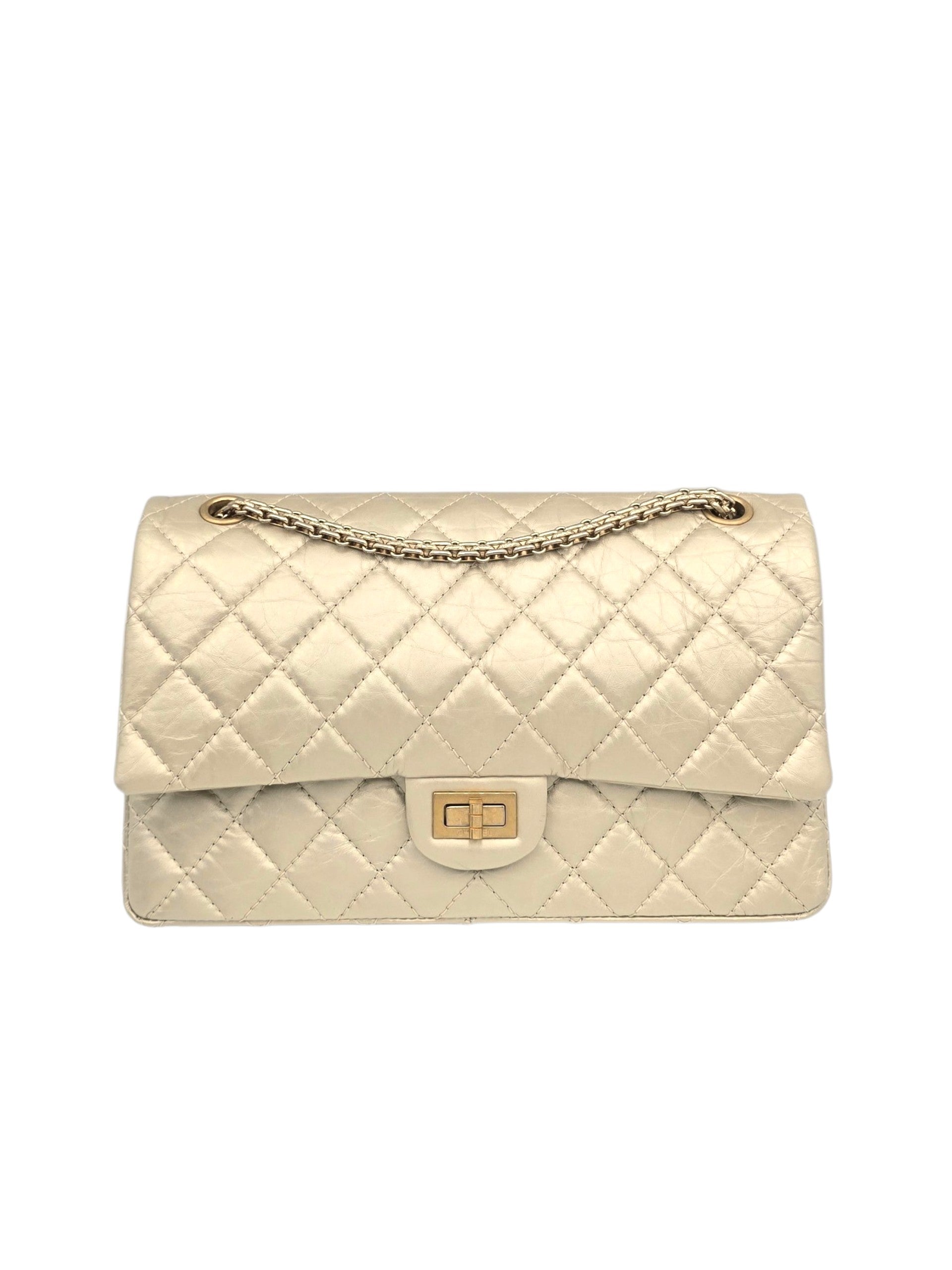 Chanel 2.55 Reissue 227 Gold Shoulder Bag in Calfskin, Gold hardware