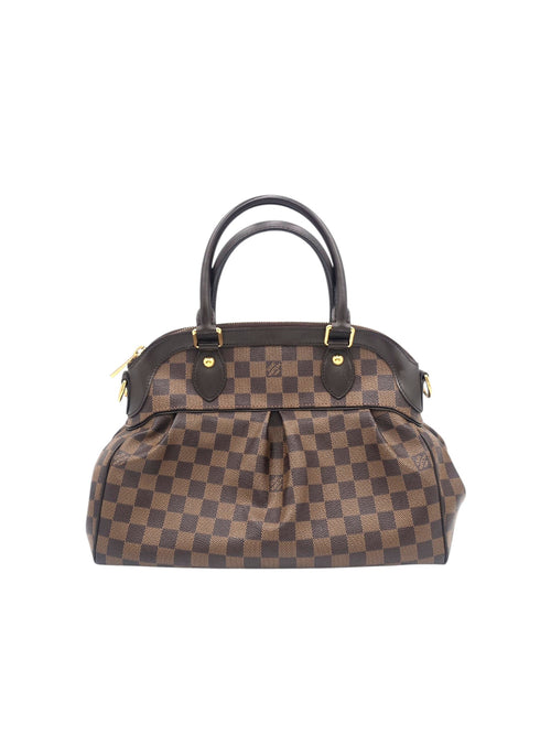 Trevi PM Brown Top Handle Bag in Damier Ebene Canvas, Gold hardware