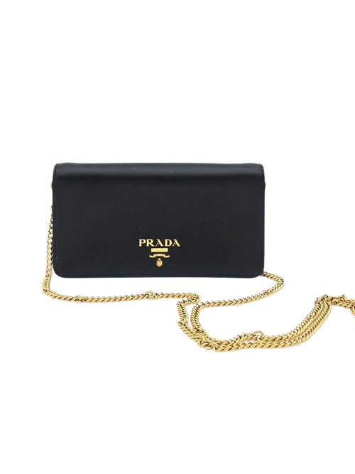 Black Wallet On Chain in Saffiano Leather, Gold hardware