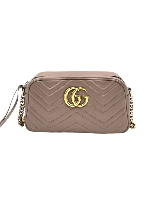 GG Marmont Brown Crossbody Bag in Matelasse leather, Gold hardware
