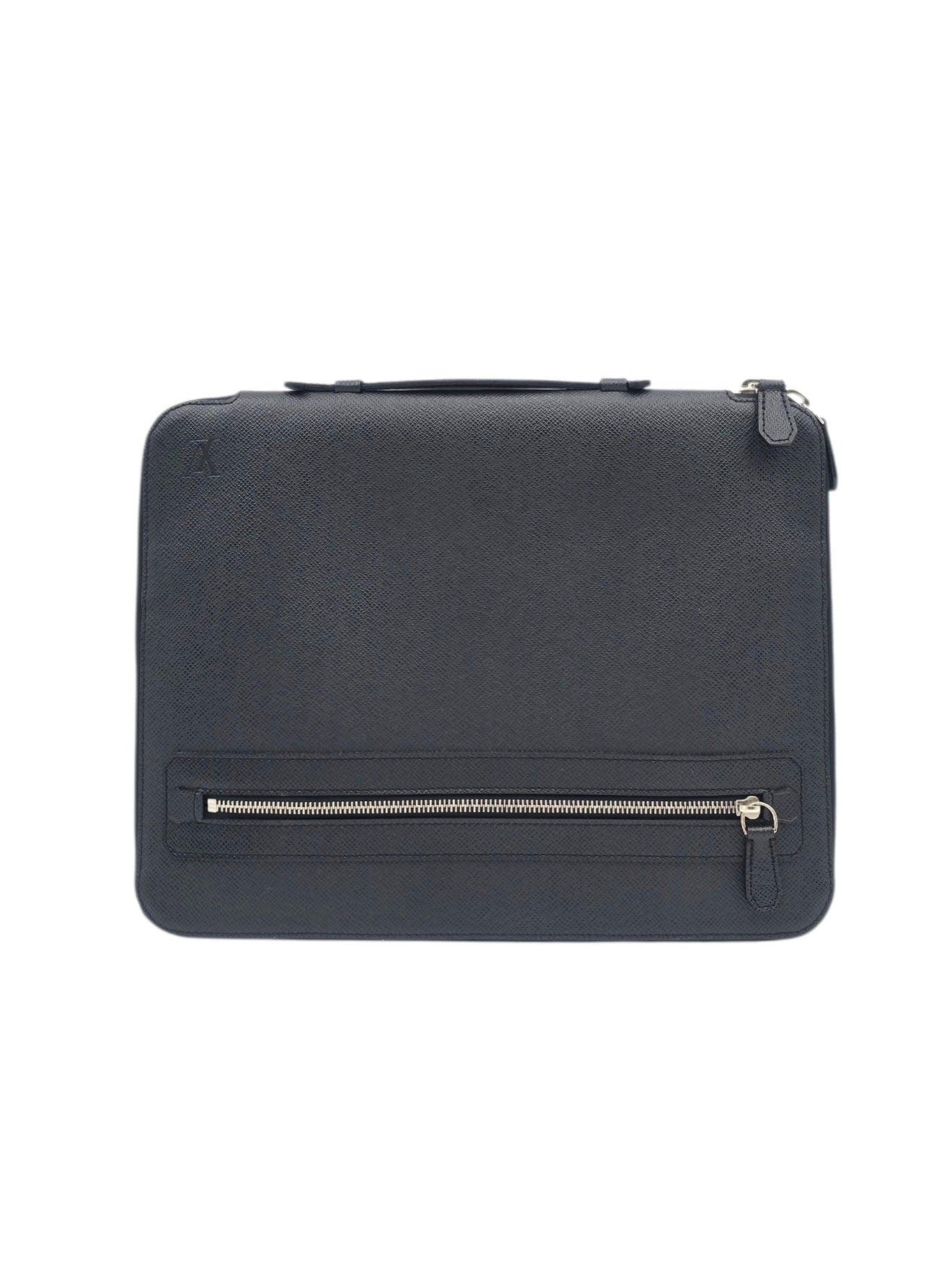 Business portfolio bag Black Top Handle Bag in Taiga Leather, Silver hardware