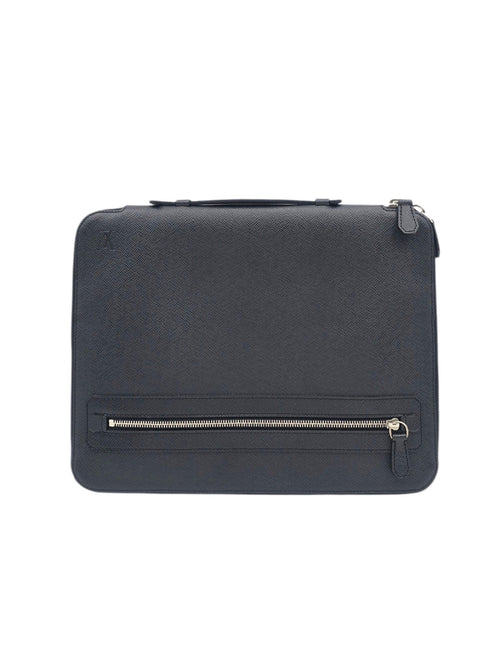 Business portfolio bag Black Top Handle Bag in Taiga Leather, Silver hardware