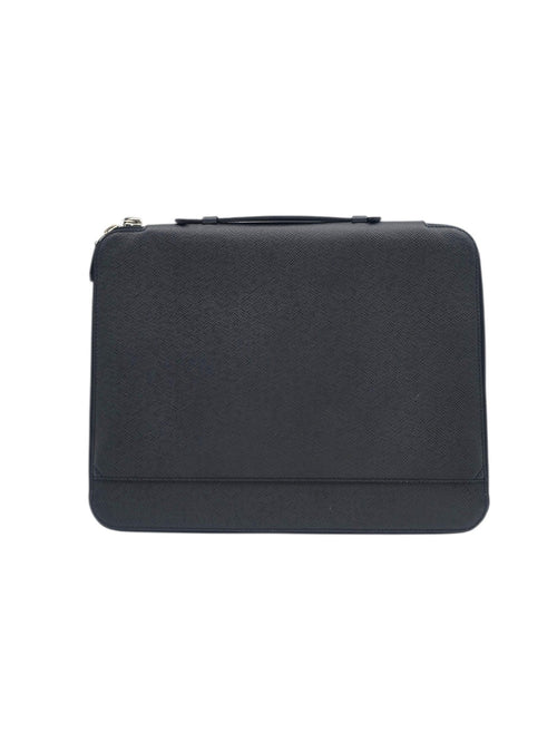 Business portfolio bag Black Top Handle Bag in Taiga Leather, Silver hardware