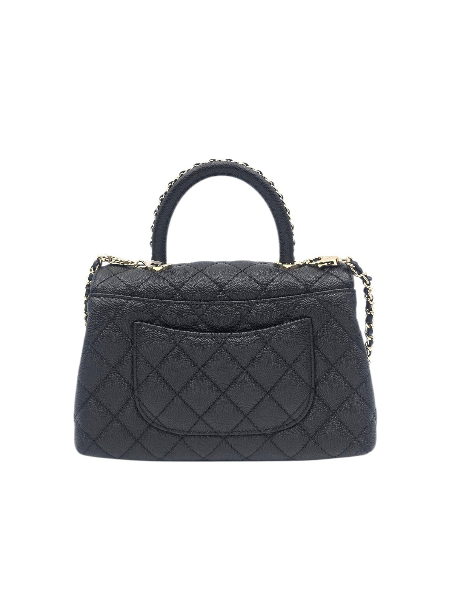 Coco Handle Quilted Small Black Shoulder Bag in Caviar Leather, Gold hardware