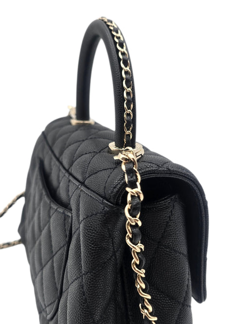 Coco Handle Quilted Small Black Shoulder Bag in Caviar Leather, Gold hardware