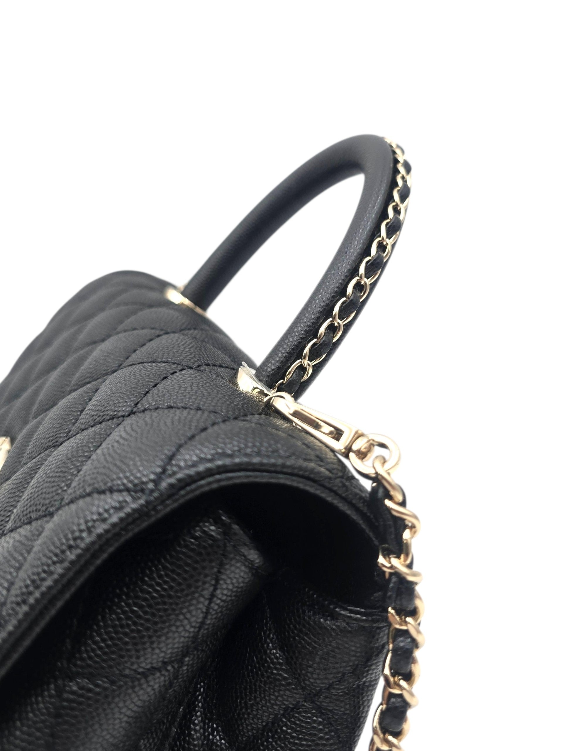 Coco Handle Quilted Small Black Shoulder Bag in Caviar Leather, Gold hardware
