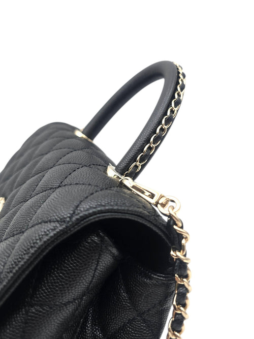Coco Handle Quilted Small Black Shoulder Bag in Caviar Leather, Gold hardware