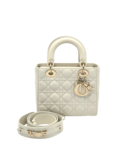 Lady Dior Small White Shoulder Bag in Lambskin, Gold hardware