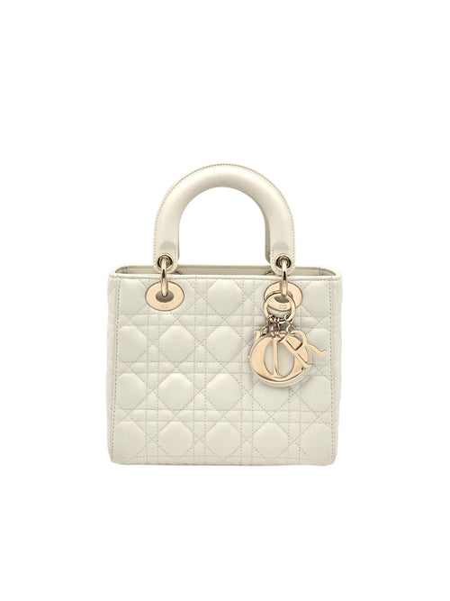 Lady Dior Small White Shoulder Bag in Lambskin, Gold hardware