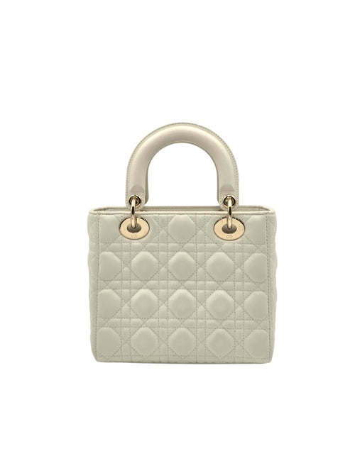 Lady Dior Small White Shoulder Bag in Lambskin, Gold hardware