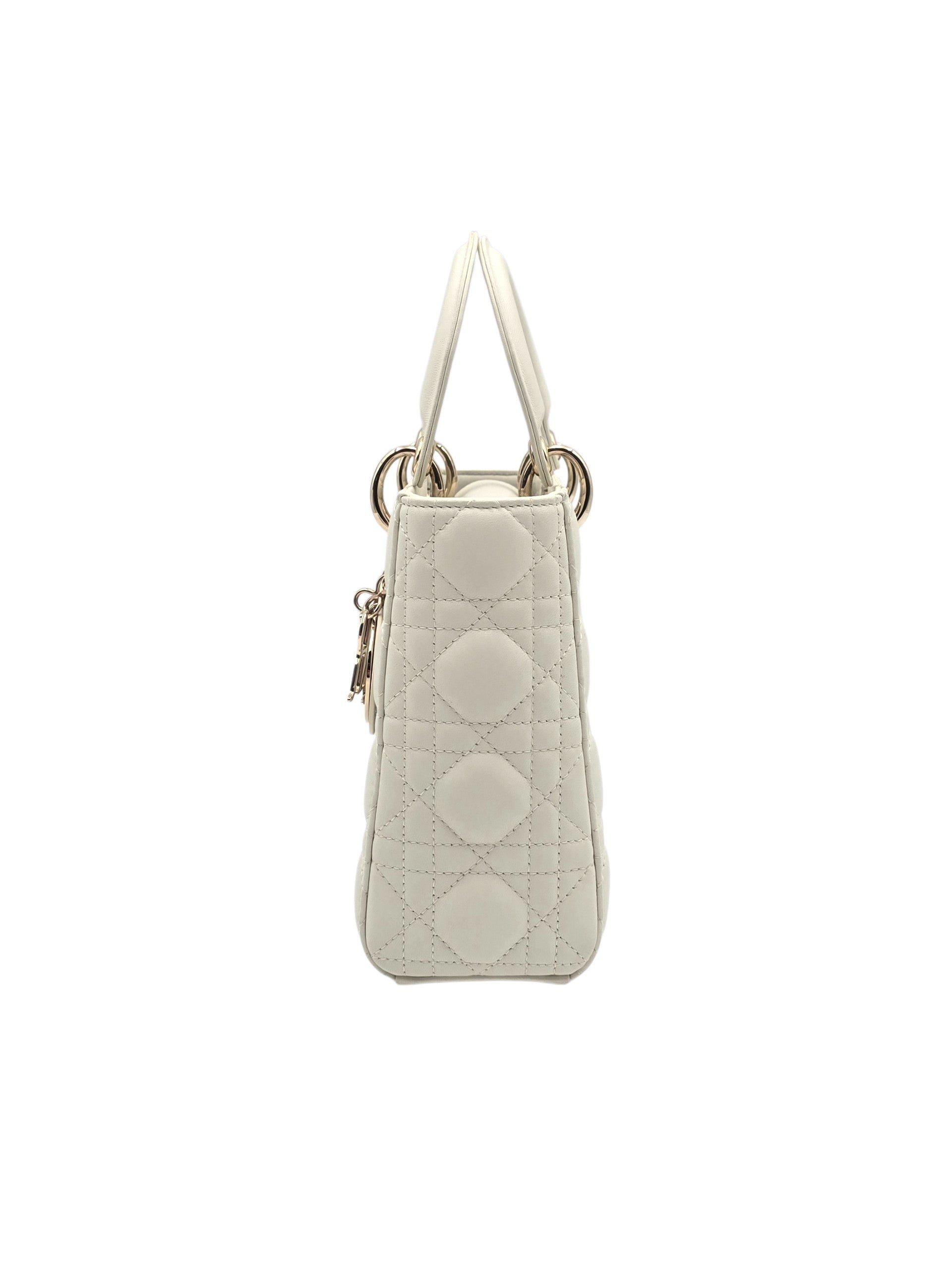 Lady Dior Small White Shoulder Bag in Lambskin, Gold hardware