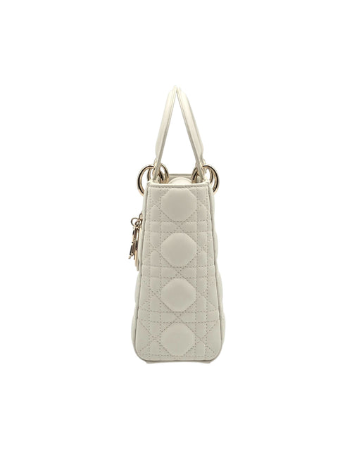 Lady Dior Small White Shoulder Bag in Lambskin, Gold hardware