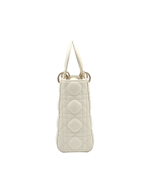 Lady Dior Small White Shoulder Bag in Lambskin, Gold hardware