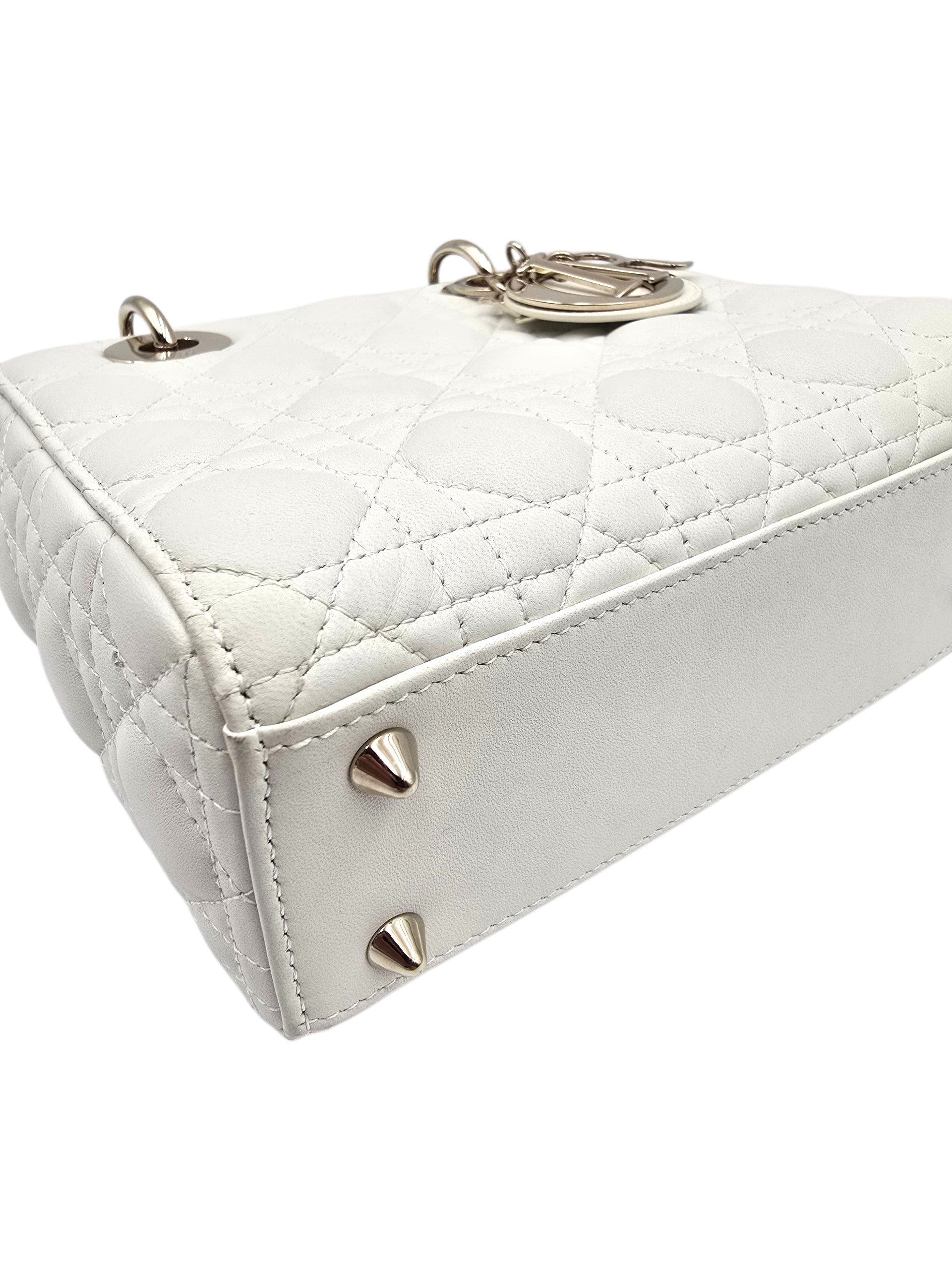 Lady Dior Small White Shoulder Bag in Lambskin, Gold hardware
