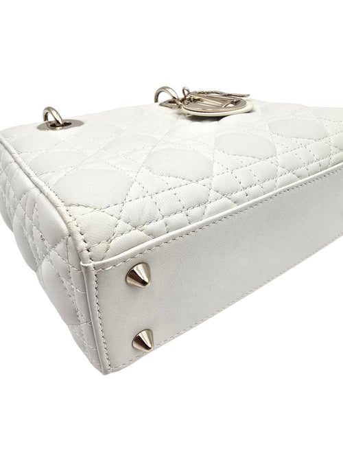 Lady Dior Small White Shoulder Bag in Lambskin, Gold hardware