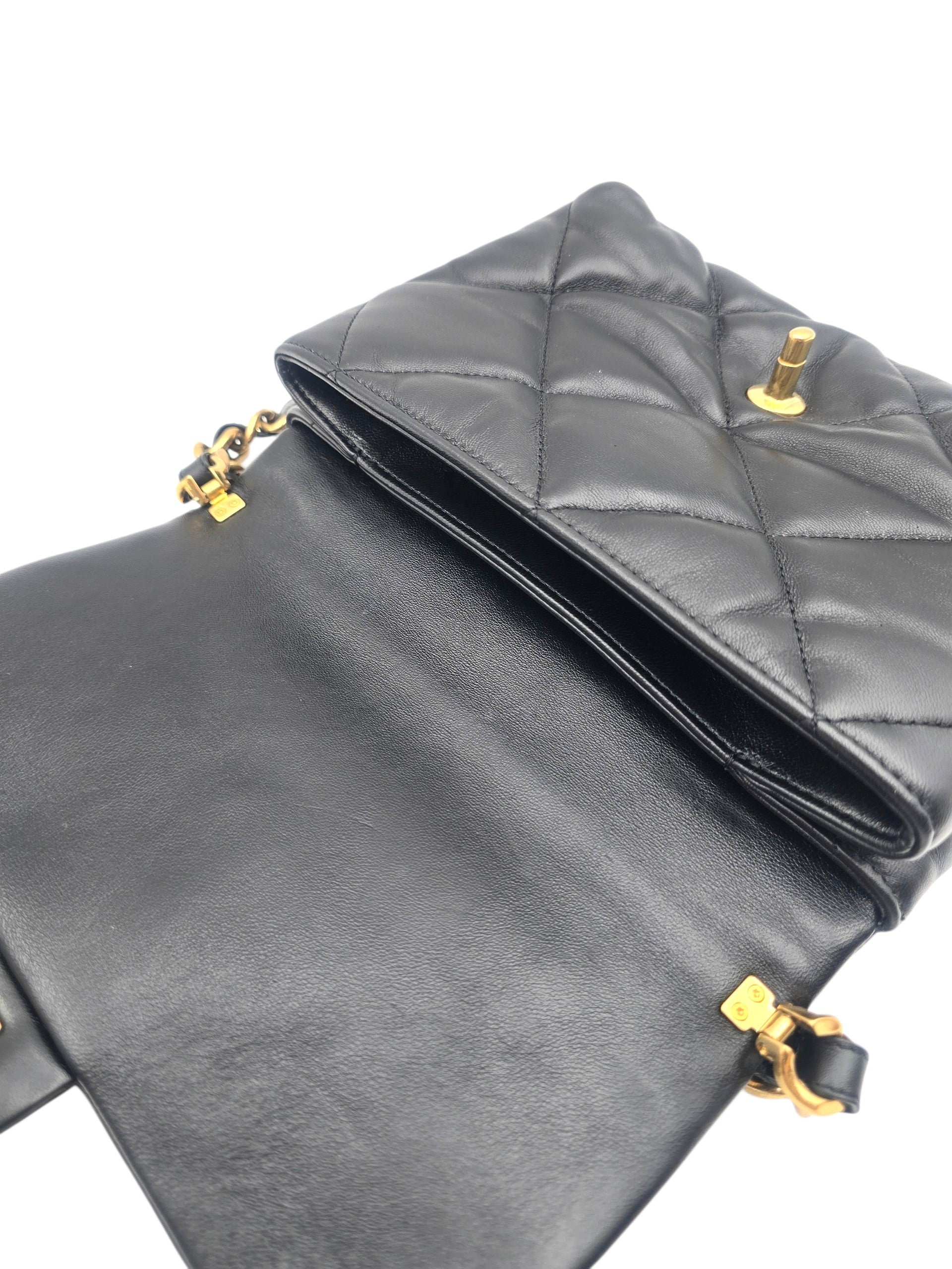 22B Small Black Shoulder Bag in Lambskin, Gold hardware
