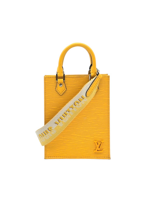 Sac Plat Shoulder Bag Petite Yellow in Epi Leather, Silver hardware